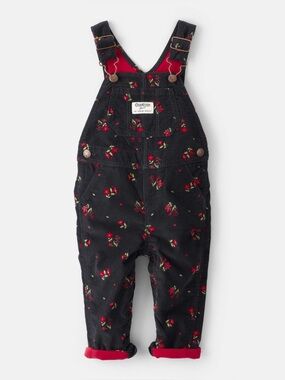 OshKosh B'gosh Black Floral Corduroy Overalls